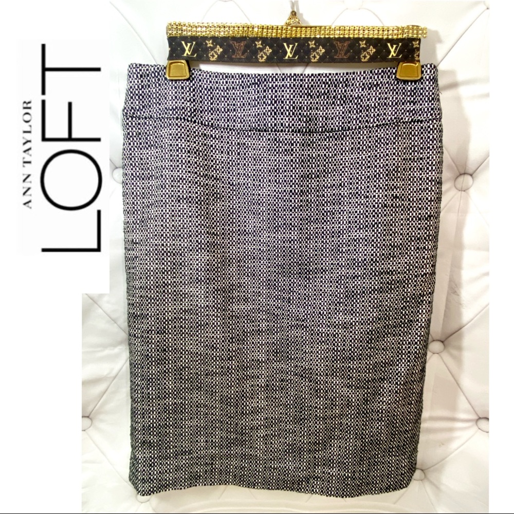 LOFT ANN TAYLOR Classy Tweed midi pencil  Skirt woman size 4 Gray Black